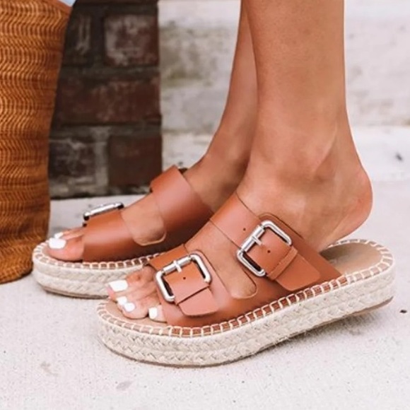 Tan Amette Buckle Slip On Espadrille Sandal - Picture 3 of 5